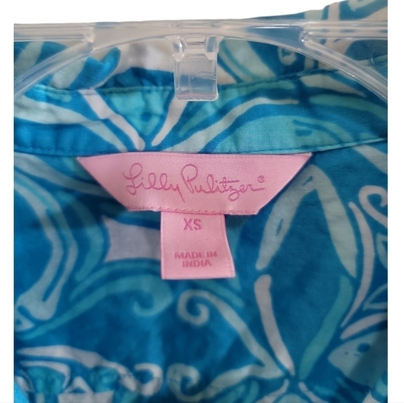 Lilly Pulitzer Captiva Tunic Top XS Half Button Ariel Blue What a Racquet - Picture 4 of 7